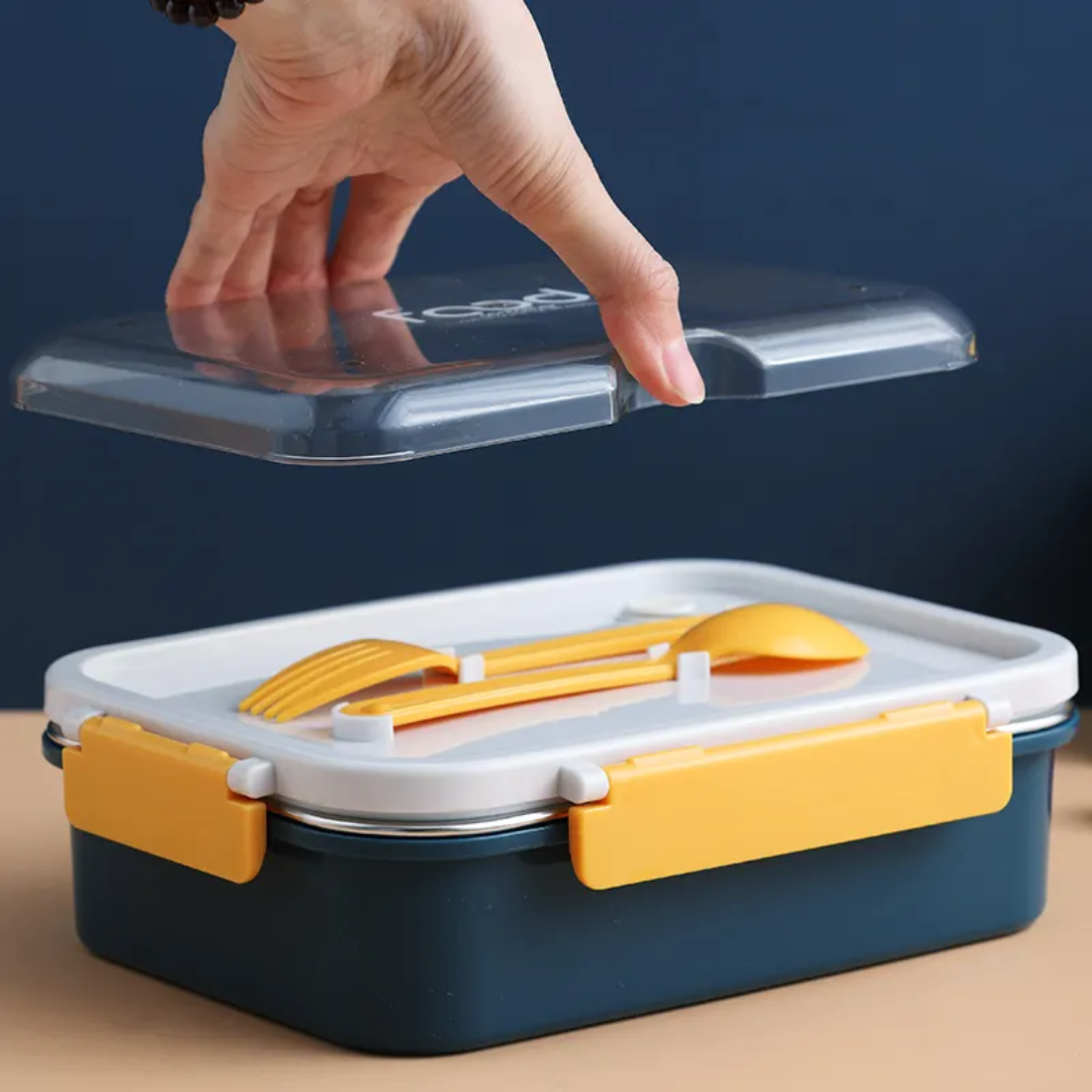 On the Go with Our 3-Compartment Bento Lunch Box with Breathable Button Design