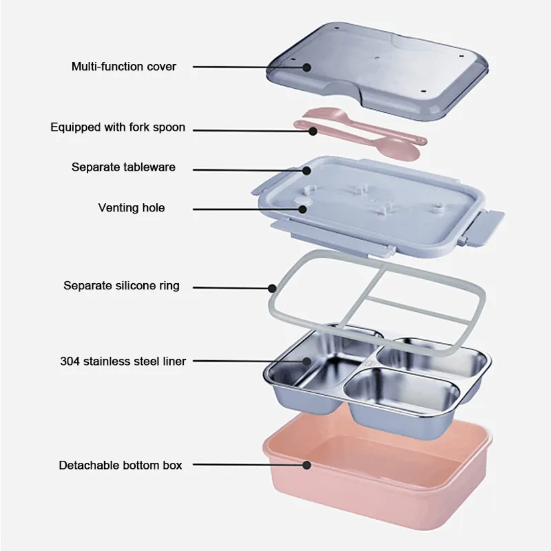 On the Go with Our 3-Compartment Bento Lunch Box with Breathable Button Design