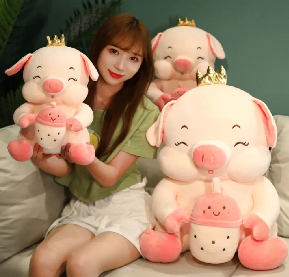 Milk Tea Pig Plush Toy – 30cm Cute Bubble Tea Piggy Stuffed Animal, Soft Plush Pillow, Back Cushion