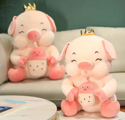 Milk Tea Pig Plush Toy – 30cm Cute Bubble Tea Piggy Stuffed Animal, Soft Plush Pillow, Back Cushion