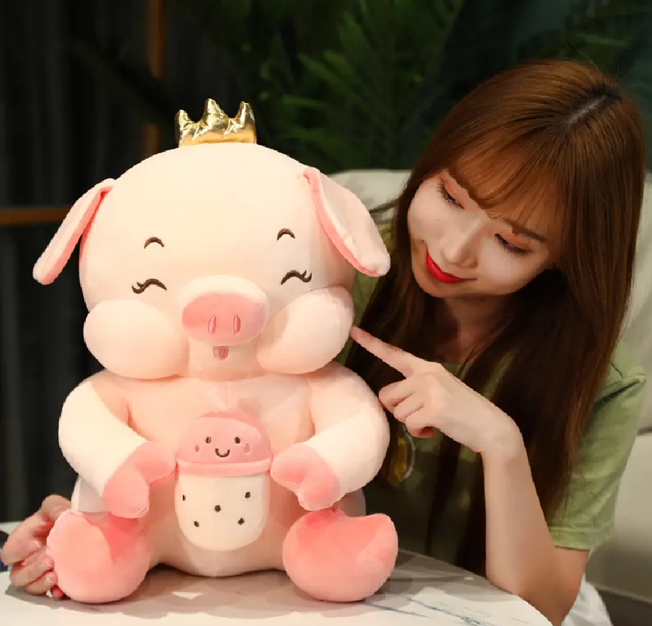 Milk Tea Pig Plush Toy – 30cm Cute Bubble Tea Piggy Stuffed Animal, Soft Plush Pillow, Back Cushion