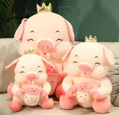 Milk Tea Pig Plush Toy – 30cm Cute Bubble Tea Piggy Stuffed Animal, Soft Plush Pillow, Back Cushion