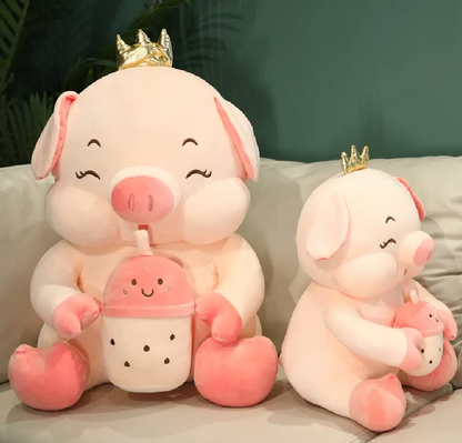 Milk Tea Pig Plush Toy – 30cm Cute Bubble Tea Piggy Stuffed Animal, Soft Plush Pillow, Back Cushion