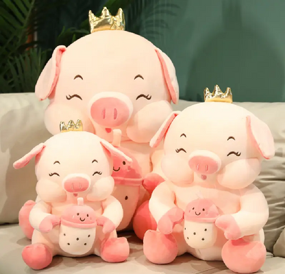 Milk Tea Pig Plush Toy – 30cm Cute Bubble Tea Piggy Stuffed Animal, Soft Plush Pillow, Back Cushion