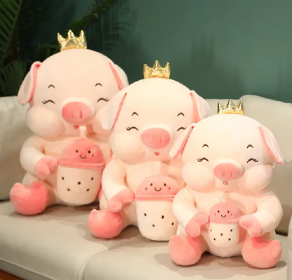 Milk Tea Pig Plush Toy – 30cm Cute Bubble Tea Piggy Stuffed Animal, Soft Plush Pillow, Back Cushion