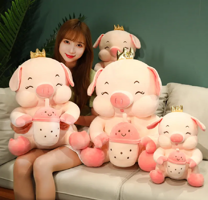 Milk Tea Pig Plush Toy – 30cm Cute Bubble Tea Piggy Stuffed Animal, Soft Plush Pillow, Back Cushion