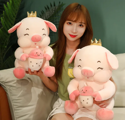 Milk Tea Pig Plush Toy – 30cm Cute Bubble Tea Piggy Stuffed Animal, Soft Plush Pillow, Back Cushion