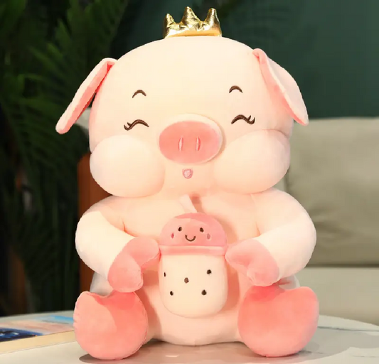 Milk Tea Pig Plush Toy – 30cm Cute Bubble Tea Piggy Stuffed Animal, Soft Plush Pillow, Back Cushion